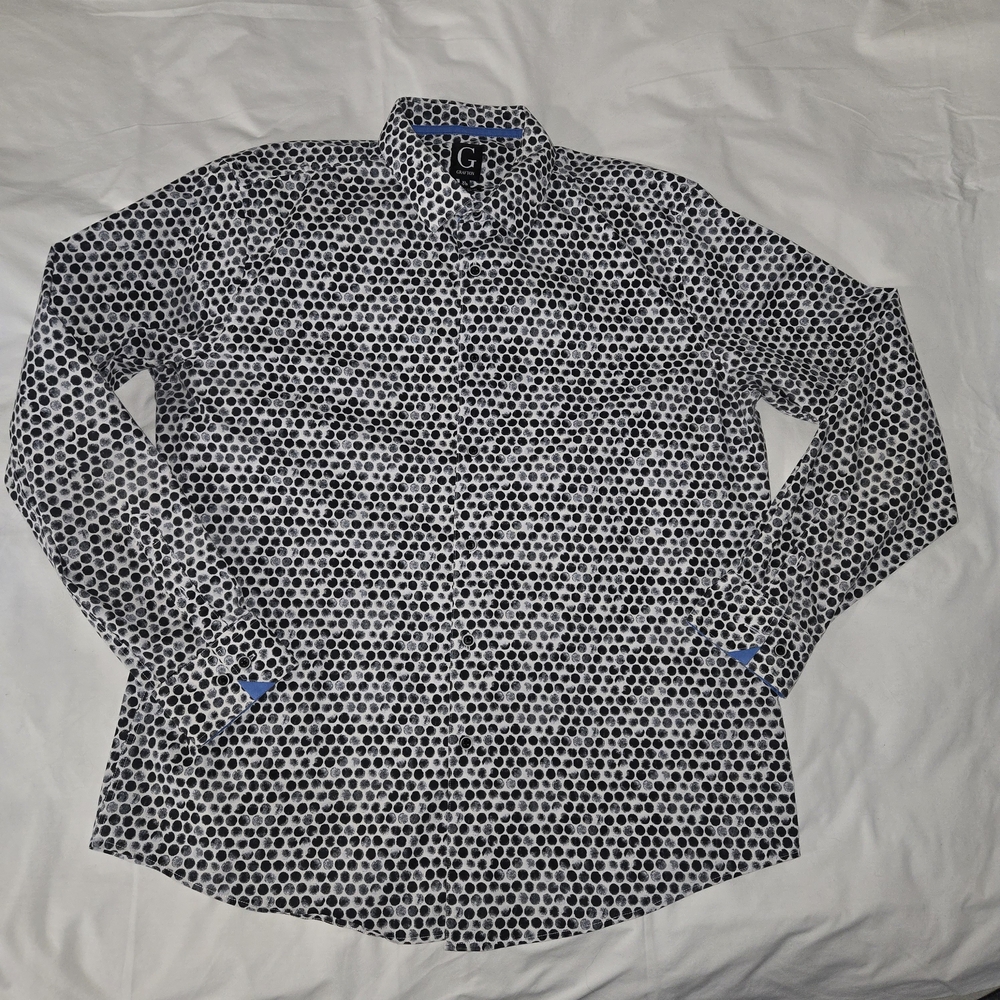 Grafton, Slim Fit, Men's Black and White Dot Pattern Shirt